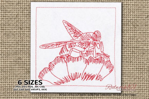 Horsefly Sitting on Flower: A Redwork Review for Makers
